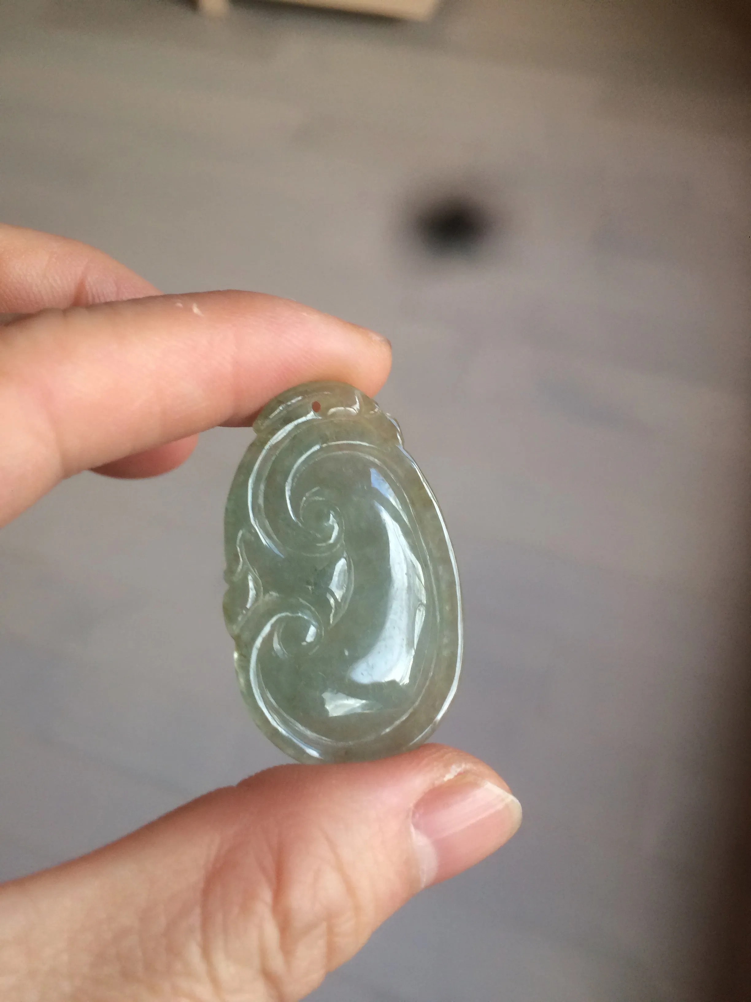 100% Natural type A dark green/light green/gray jadeite Jade RuYi(如意) pendant BF75