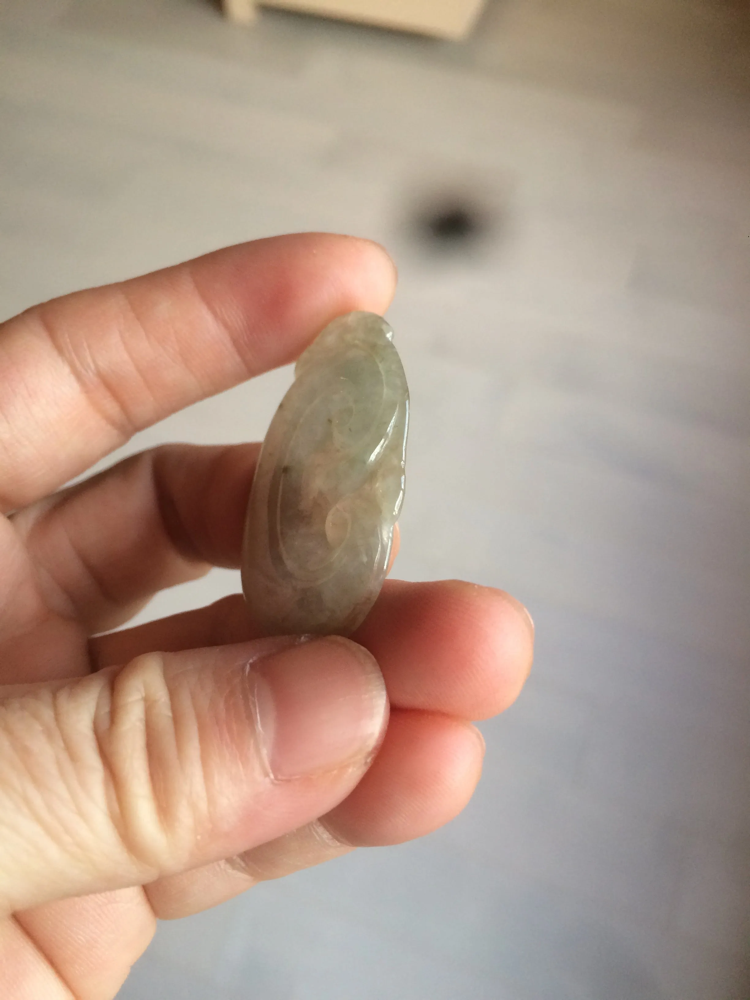100% Natural type A dark green/light green/gray jadeite Jade RuYi(如意) pendant BF75