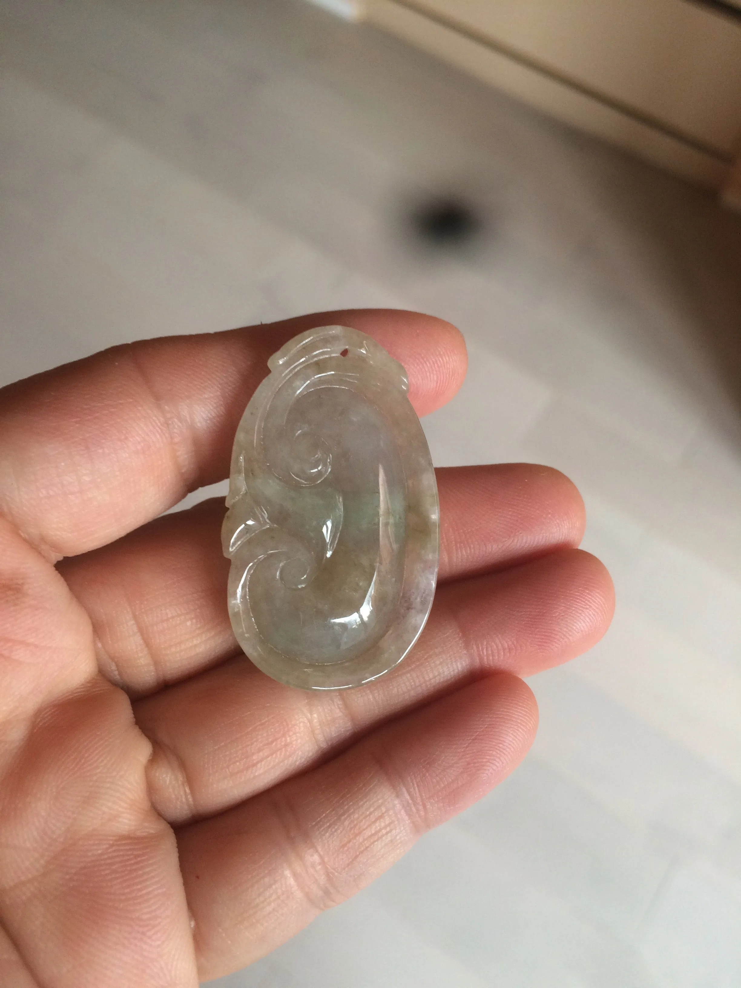 100% Natural type A dark green/light green/gray jadeite Jade RuYi(如意) pendant BF75