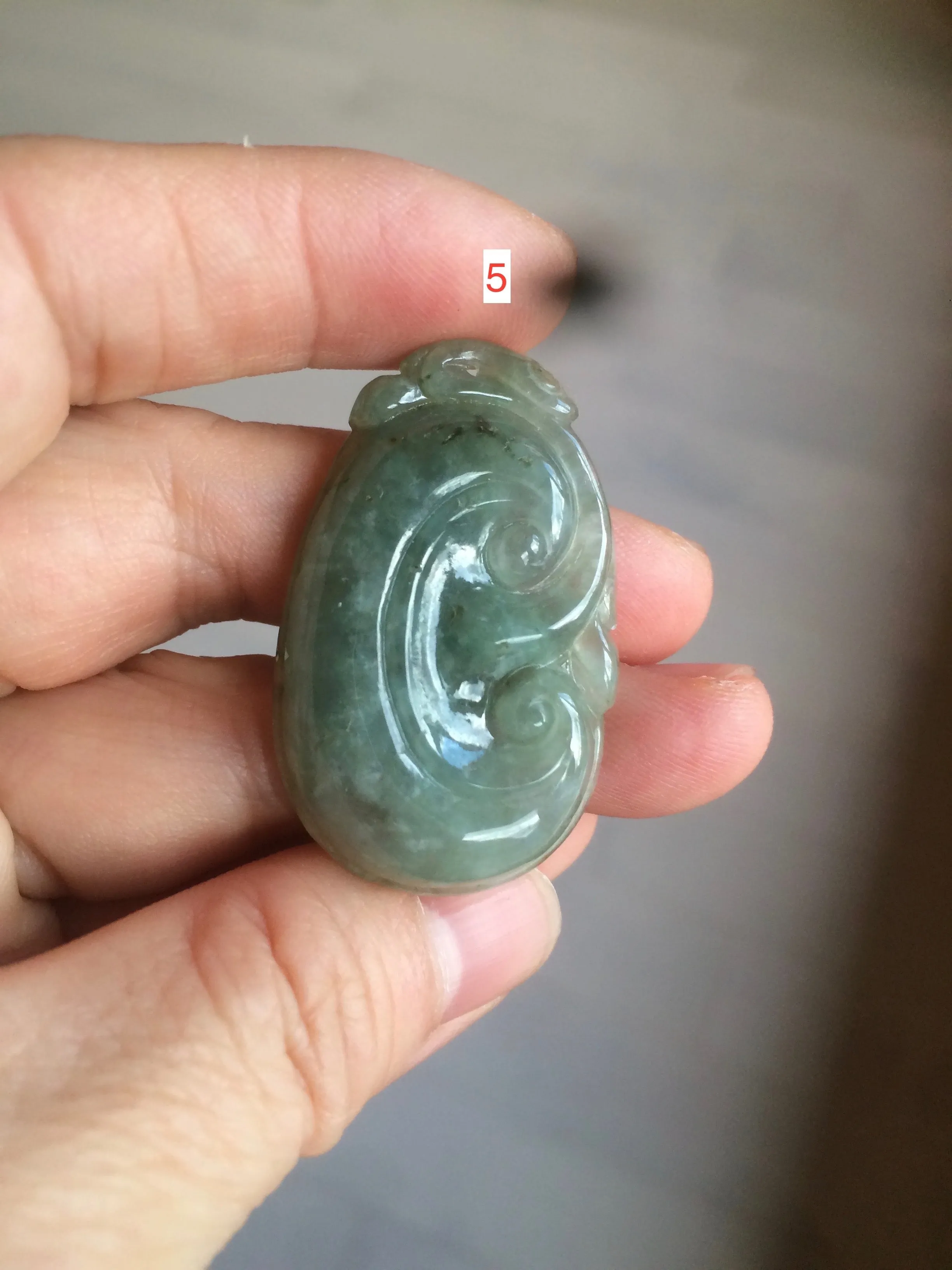 100% Natural type A dark green/light green/gray jadeite Jade RuYi(如意) pendant BF75