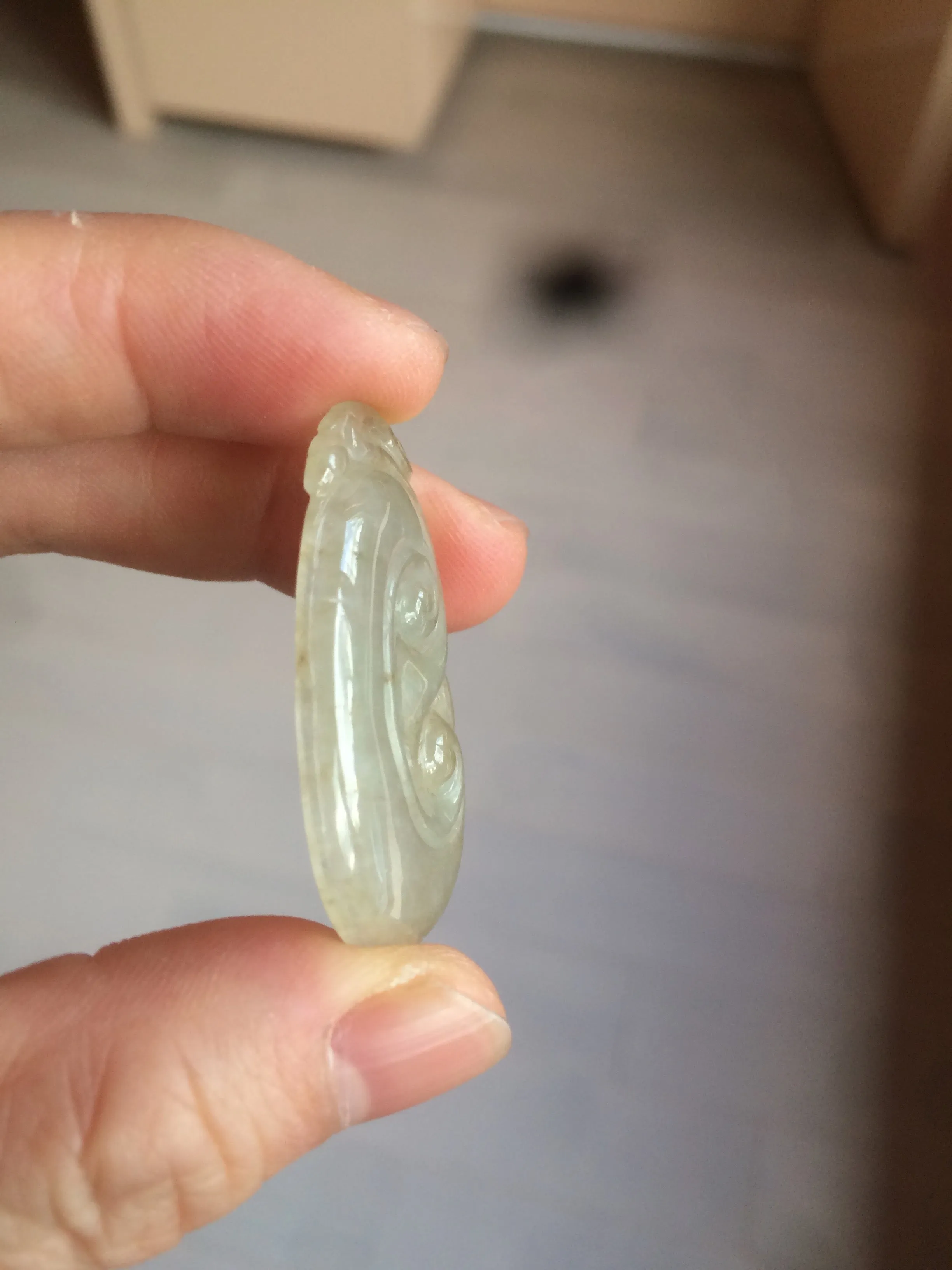 100% Natural type A dark green/light green/gray jadeite Jade RuYi(如意) pendant BF75