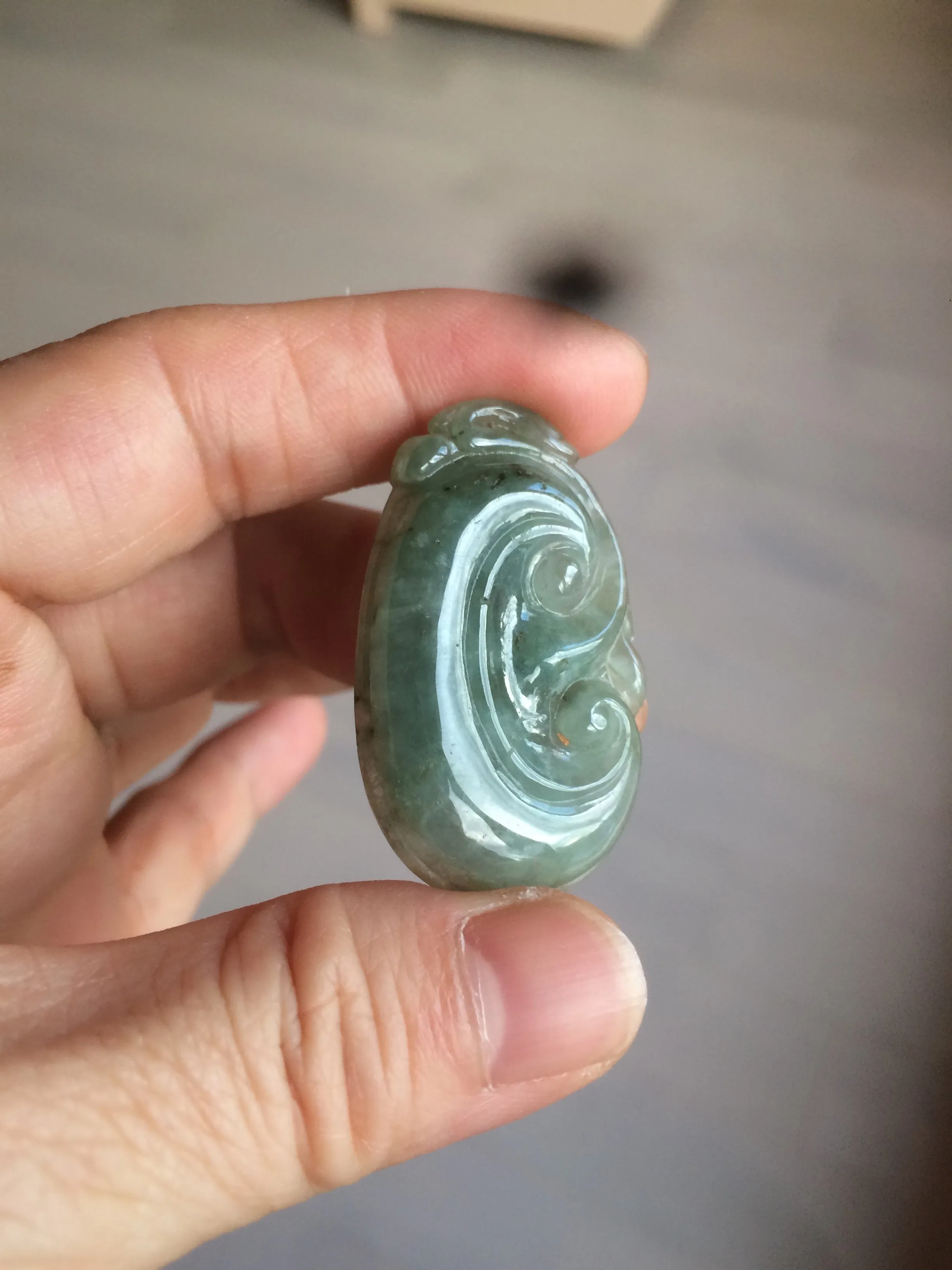 100% Natural type A dark green/light green/gray jadeite Jade RuYi(如意) pendant BF75