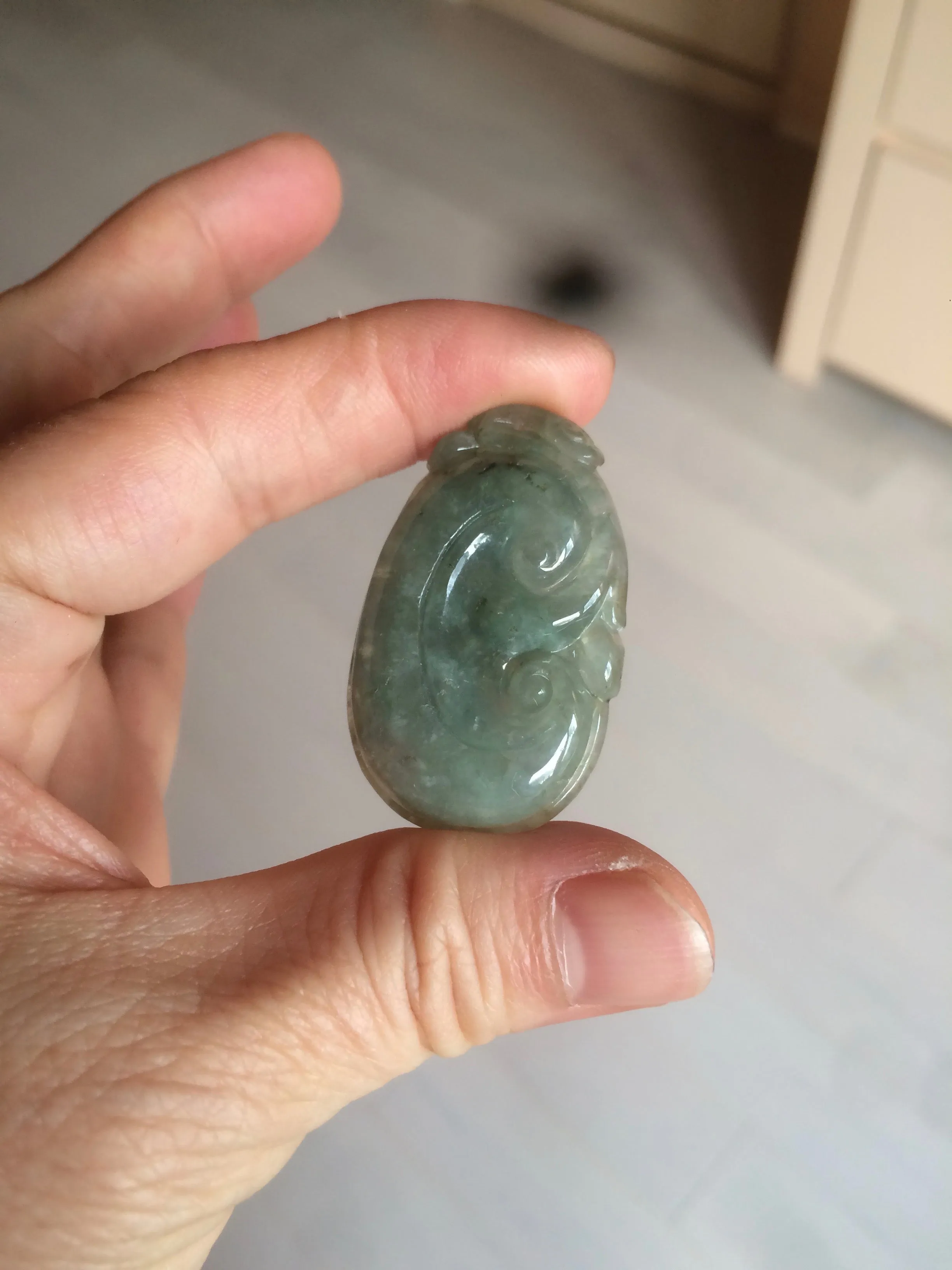 100% Natural type A dark green/light green/gray jadeite Jade RuYi(如意) pendant BF75