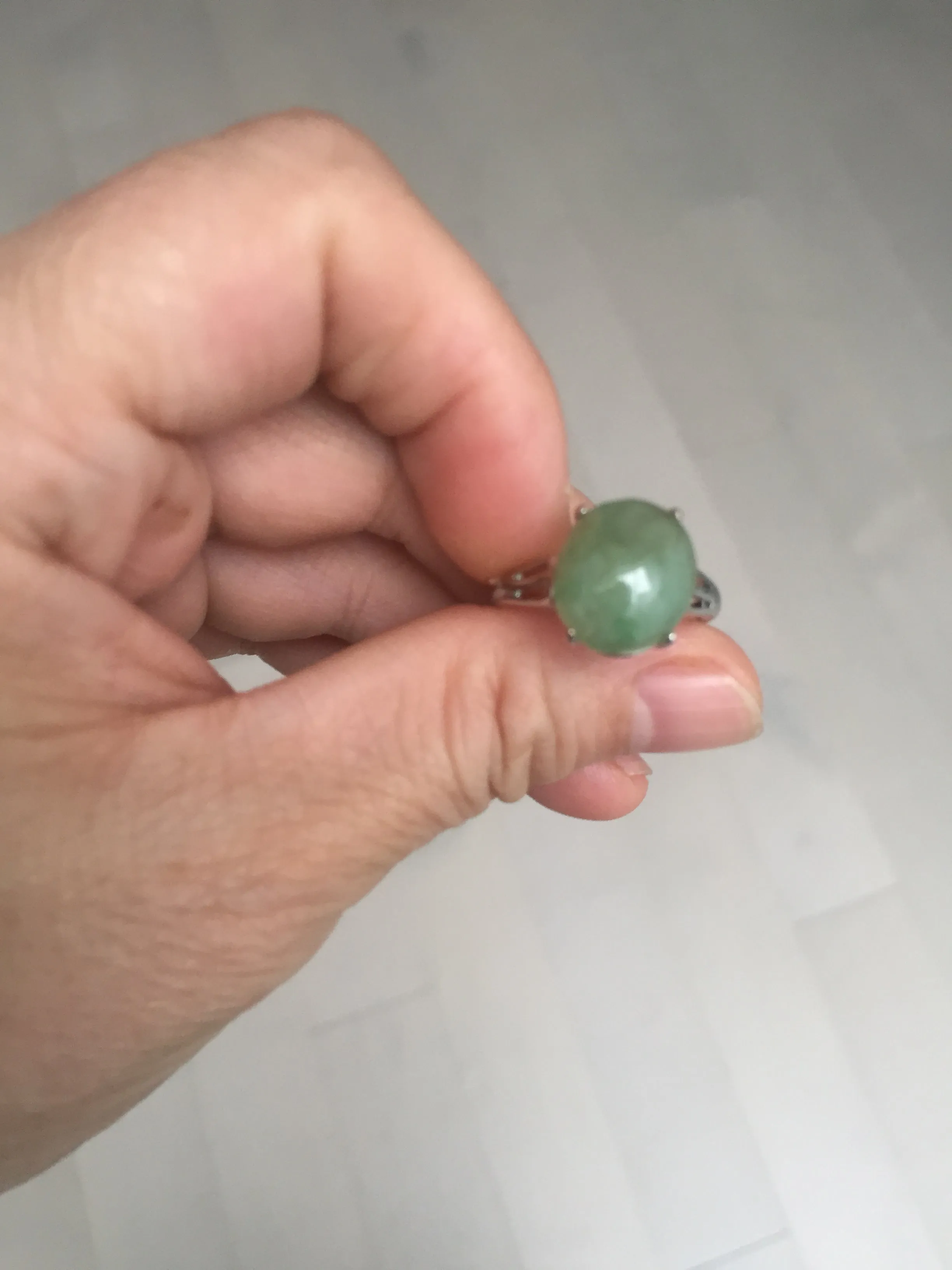 100% natural type A green brown gray four-prong jadeite jade ring BP140