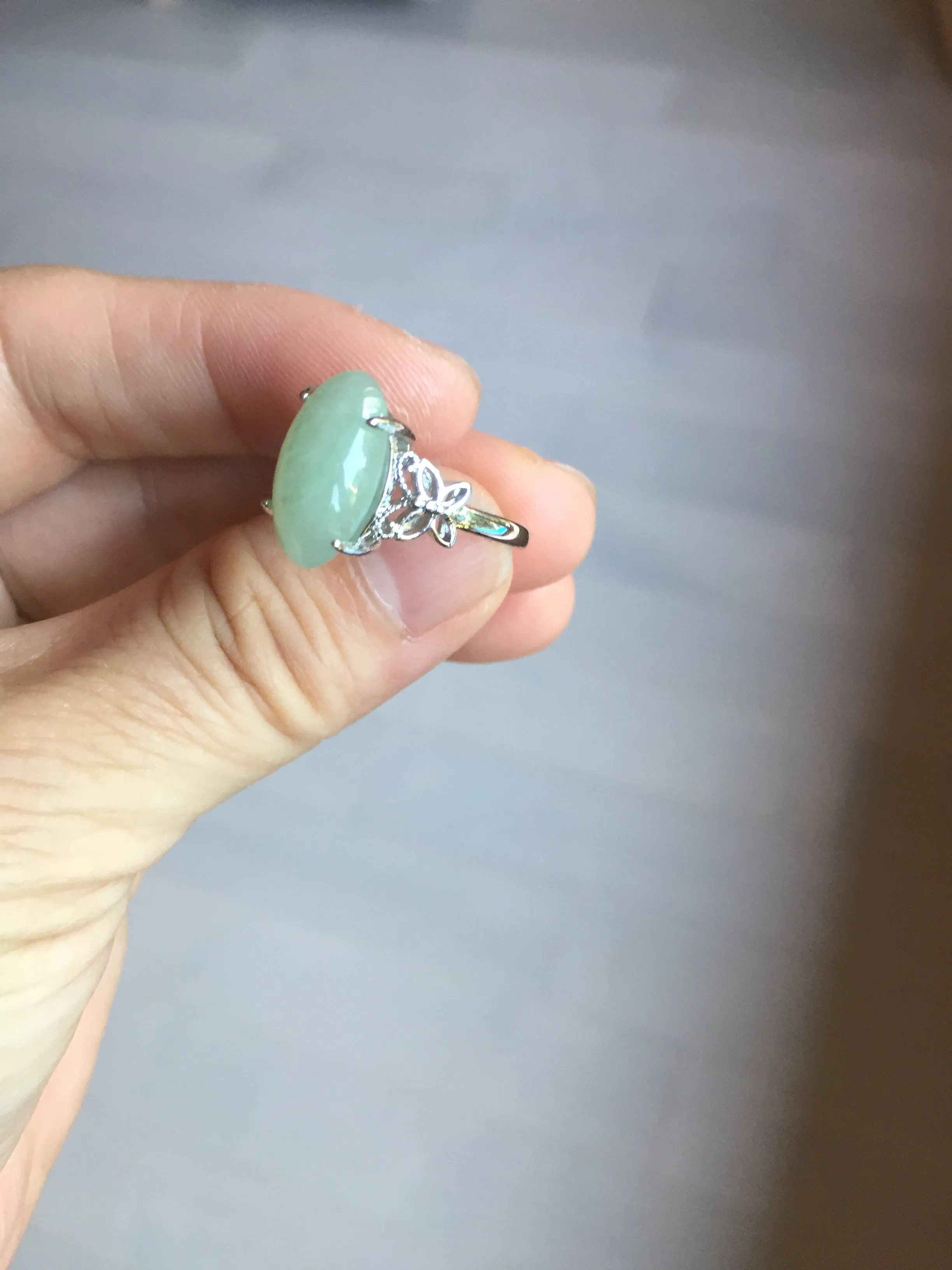 100% natural type A light green four-prong jadeite jade ring BP141