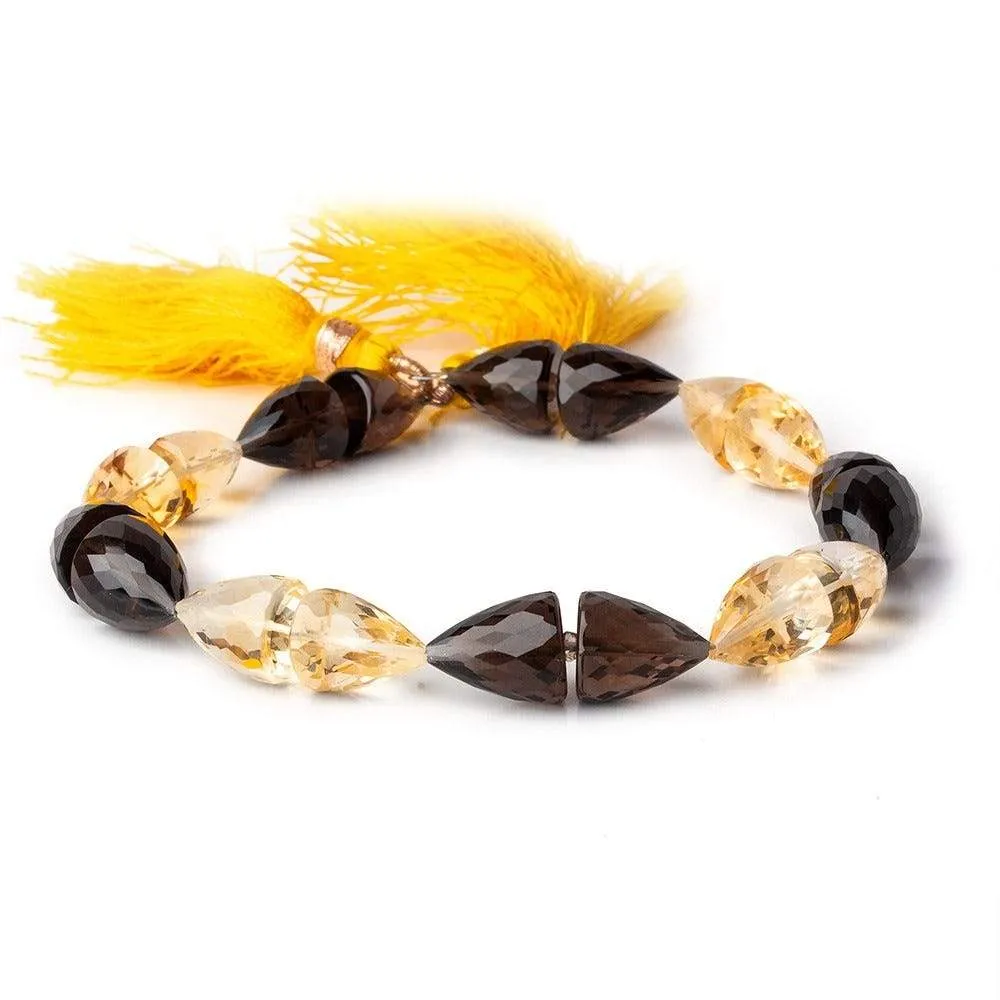 10x8-12x10mm Smoky Quartz and Citrine faceted cones 8 inches 18 Beads