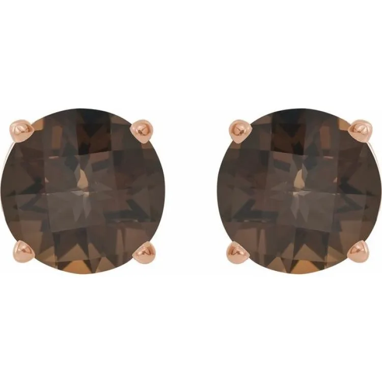 14K Rose 8 mm Natural Smoky Quartz Stud Earrings