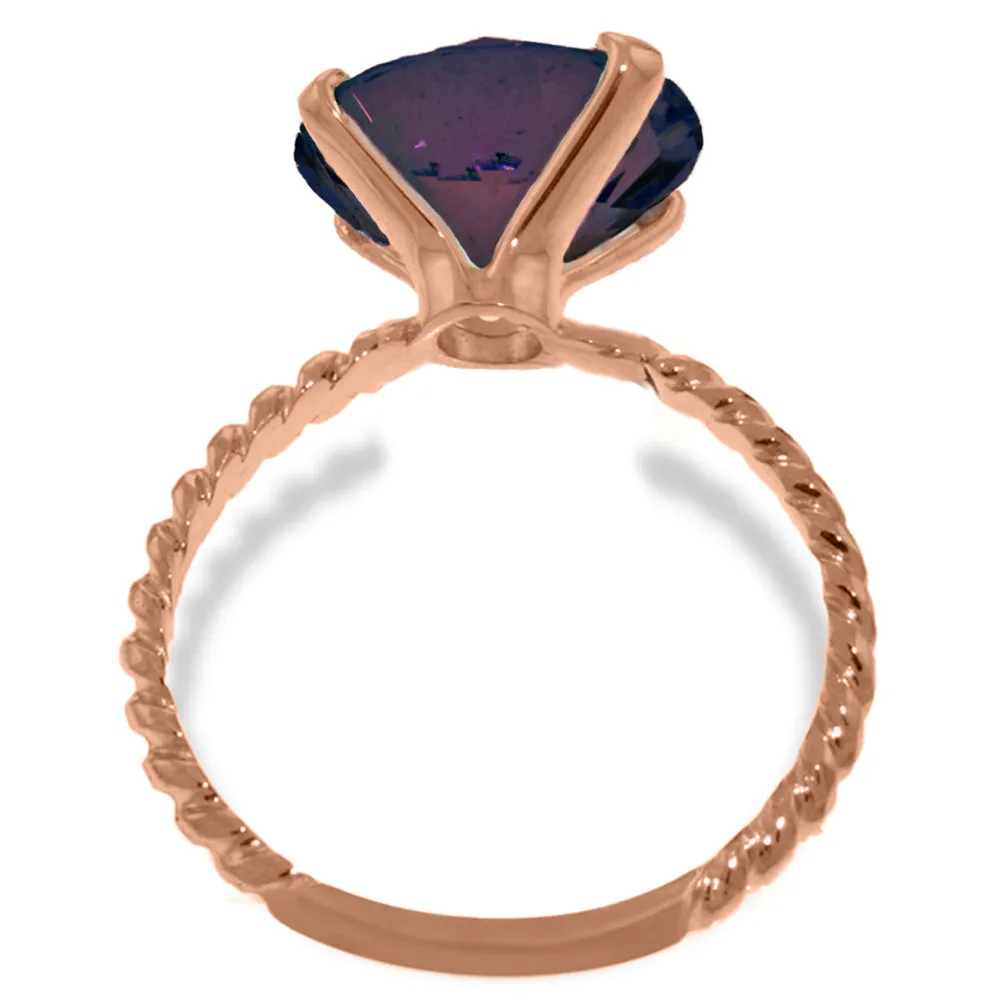 14K Solid Rose Gold Ring Natural 12 mm Round Amethyst Jewelry