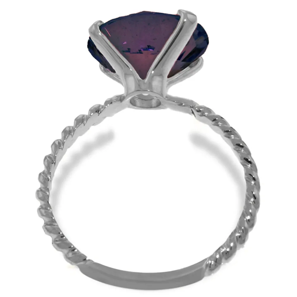 14K Solid White Gold Ring Natural 12 mm Round Amethyst Jewelry