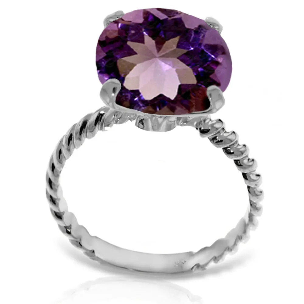 14K Solid White Gold Ring Natural 12 mm Round Amethyst Jewelry