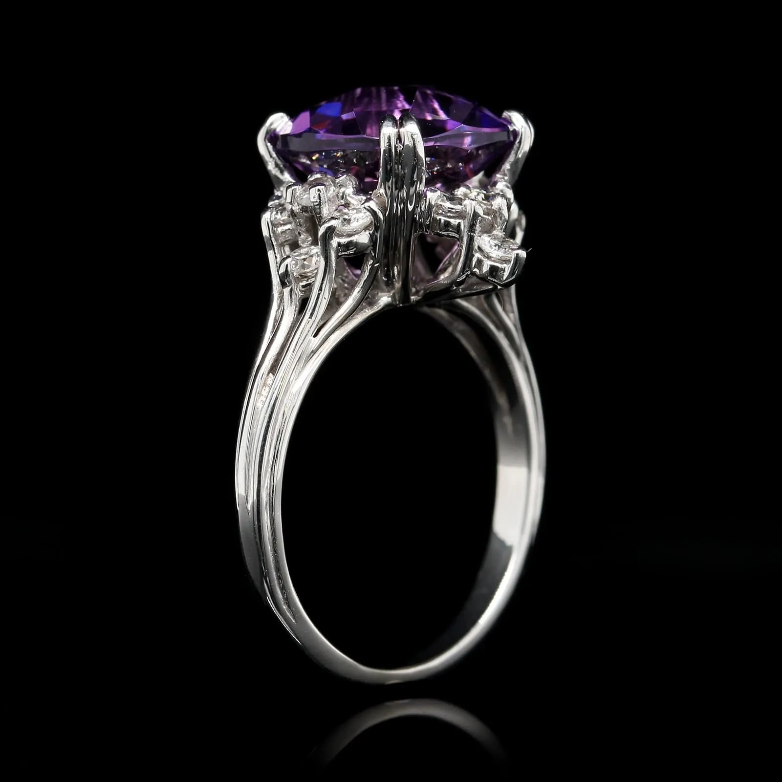 14K White Gold Estate Amethyst and Diamond Ring