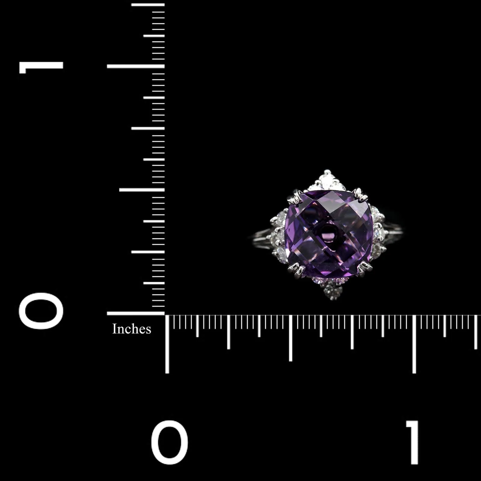 14K White Gold Estate Amethyst and Diamond Ring