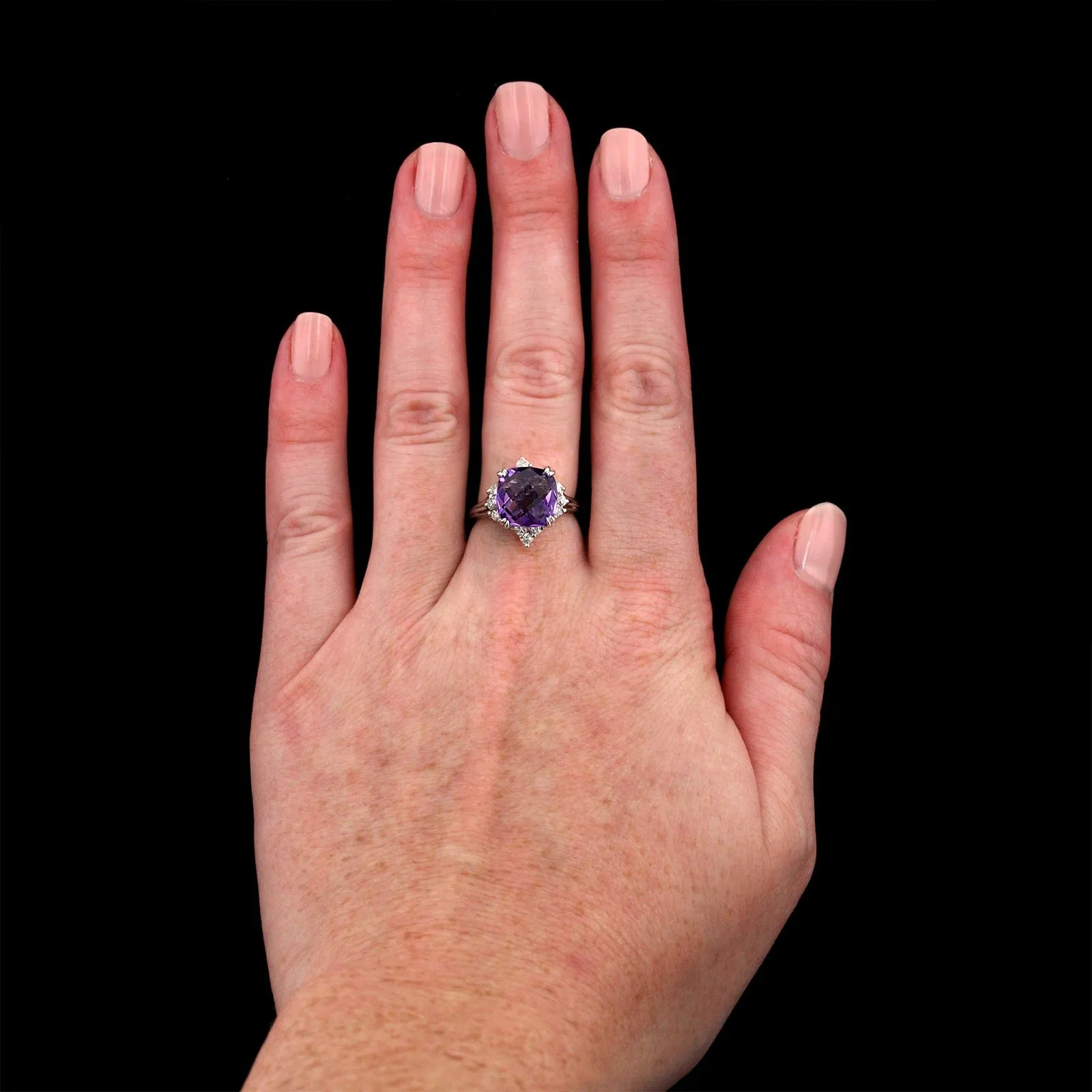 14K White Gold Estate Amethyst and Diamond Ring
