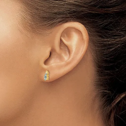 14KT GOLD 0.40 CARAT OVAL AQUAMARINE & DIAMOND EARRINGS