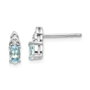 14KT GOLD 0.40 CARAT OVAL AQUAMARINE & DIAMOND EARRINGS