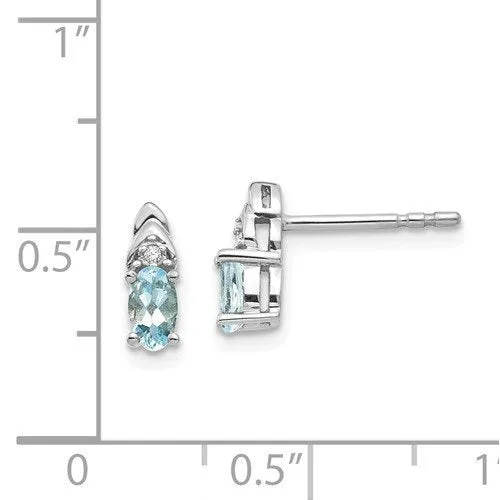 14KT GOLD 0.40 CARAT OVAL AQUAMARINE & DIAMOND EARRINGS