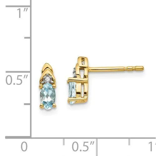 14KT GOLD 0.40 CARAT OVAL AQUAMARINE & DIAMOND EARRINGS
