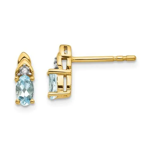 14KT GOLD 0.40 CARAT OVAL AQUAMARINE & DIAMOND EARRINGS