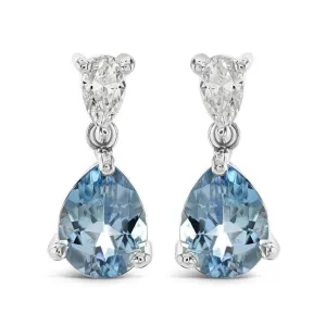 18ct White Gold Pear Cut Aquamarine & Diamond Drop Earrings
