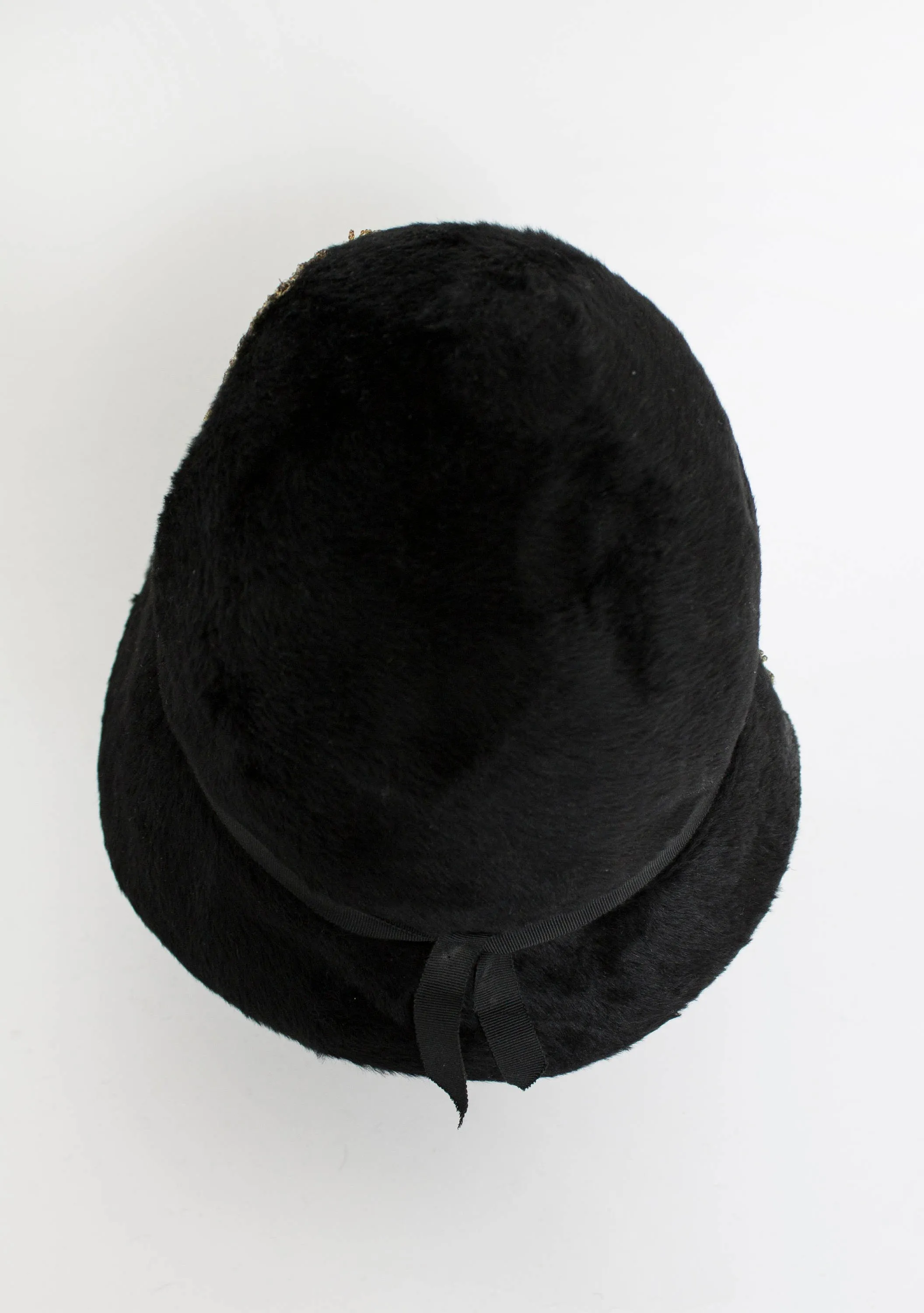1960s Hat Black Beaver Felted Gold Mod