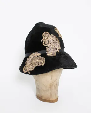 1960s Hat Black Beaver Felted Gold Mod