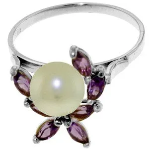 2.65 Carat 14K Solid White Gold Ring Natural Amethyst Pearl