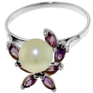 2.65 Carat 14K Solid White Gold Ring Natural Amethyst Pearl