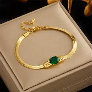 316L Stainless Steel Oval Green White Zircon Charm Bracelet For Women