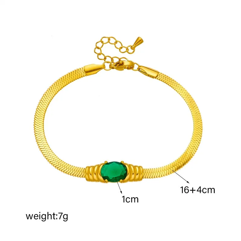 316L Stainless Steel Oval Green White Zircon Charm Bracelet For Women