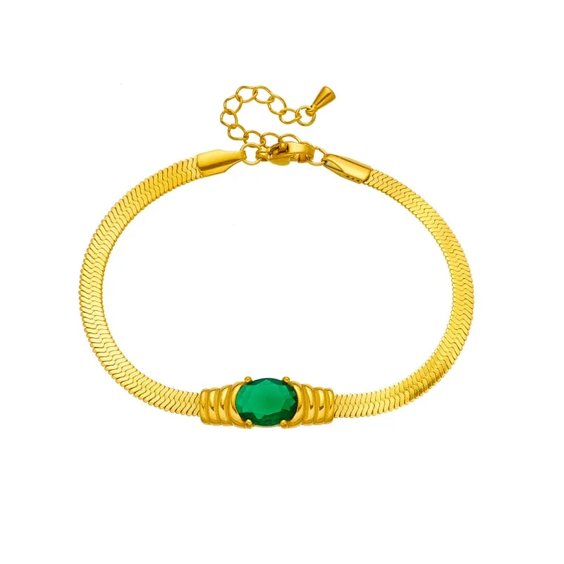 316L Stainless Steel Oval Green White Zircon Charm Bracelet For Women