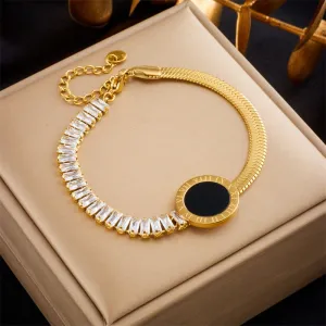 316L Stainless Steel Round Roman Numeral Dial Bracelet For Women