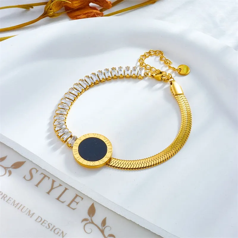 316L Stainless Steel Round Roman Numeral Dial Bracelet For Women