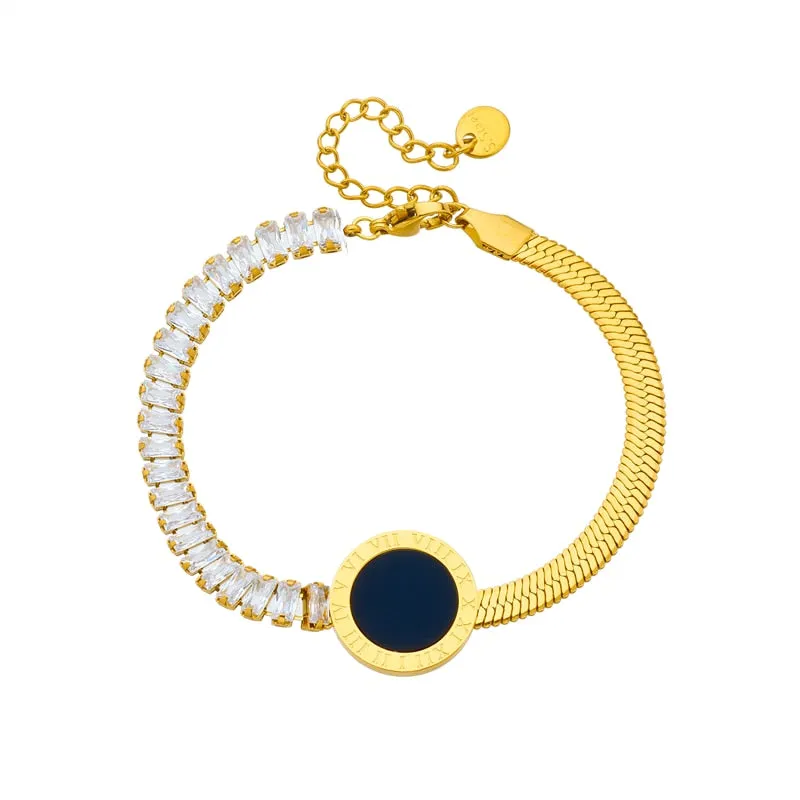 316L Stainless Steel Round Roman Numeral Dial Bracelet For Women
