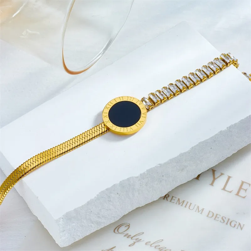 316L Stainless Steel Round Roman Numeral Dial Bracelet For Women