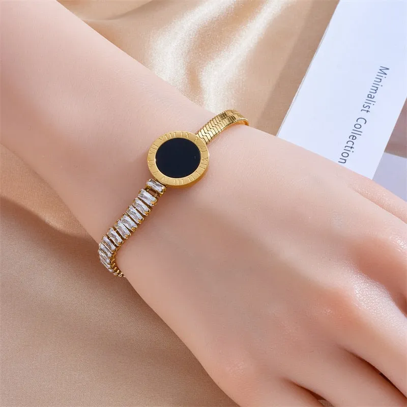 316L Stainless Steel Round Roman Numeral Dial Bracelet For Women