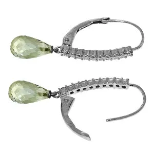 4.8 Carat 14K Solid White Gold Leverback Earrings Natural Diamond Green Amethyst