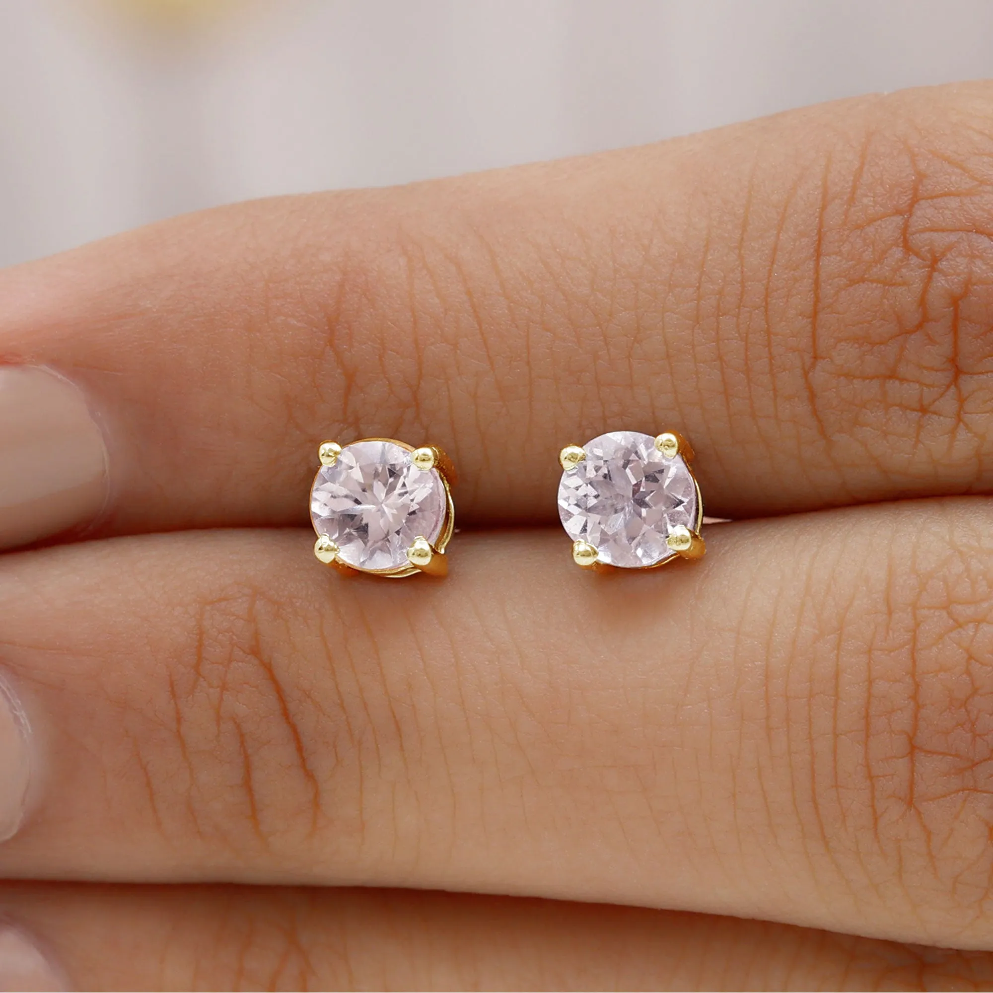 5 MM Morganite Solitaire Stud Earrings in 4 Prong Setting