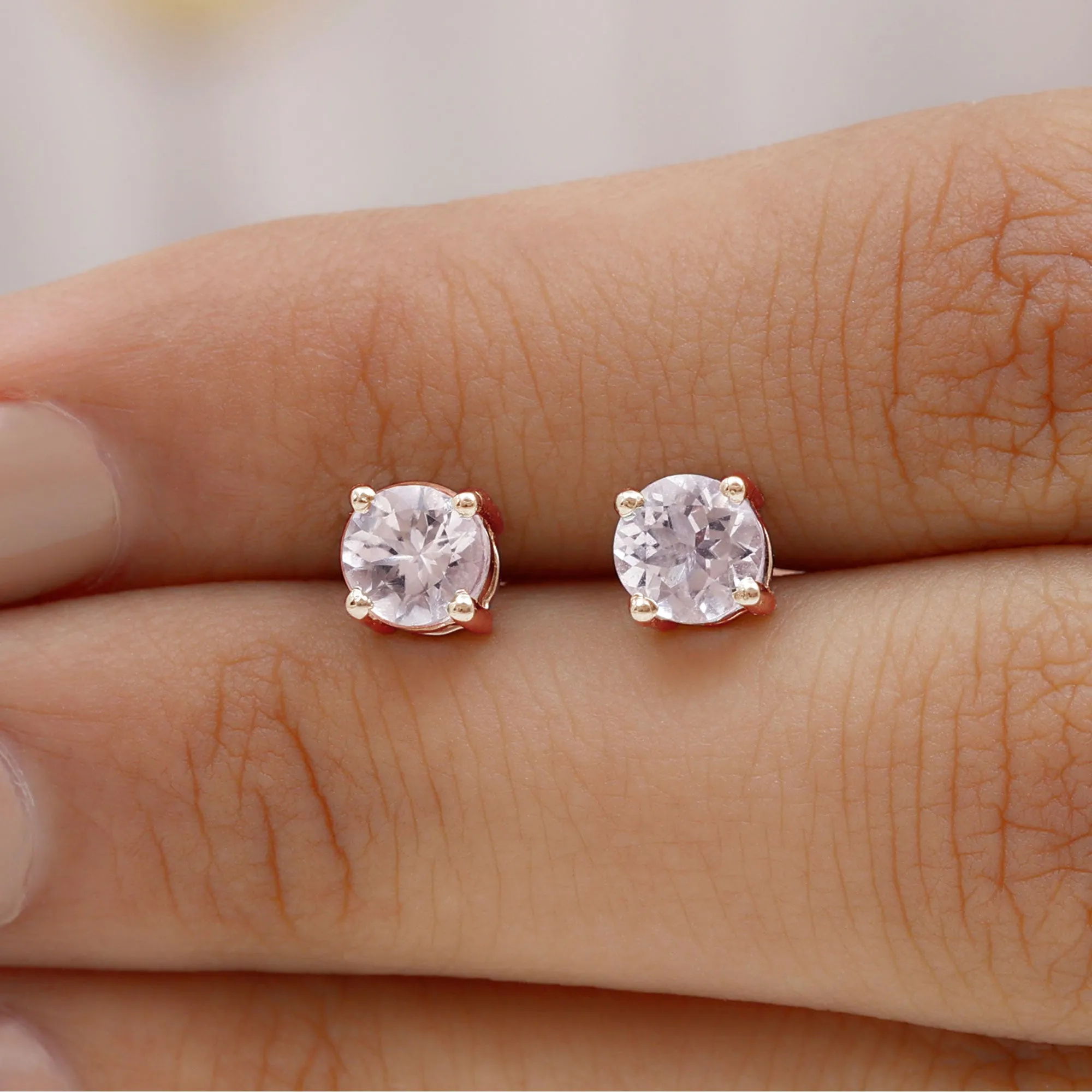 5 MM Morganite Solitaire Stud Earrings in 4 Prong Setting