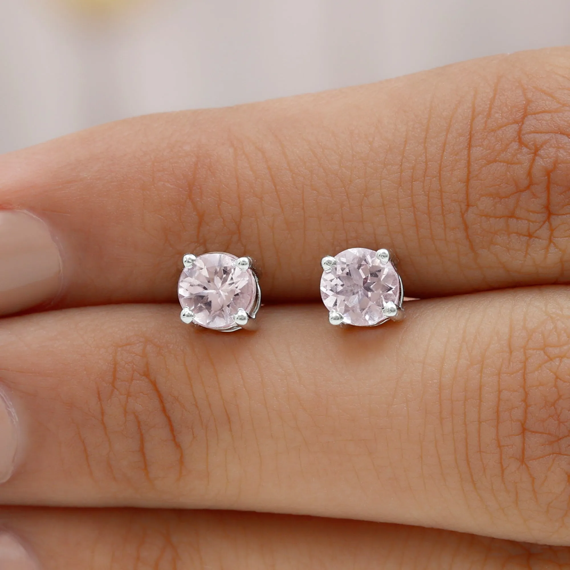 5 MM Morganite Solitaire Stud Earrings in 4 Prong Setting