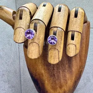 8mm Round Amethyst Handmade Sterling Silver Stud Earrings