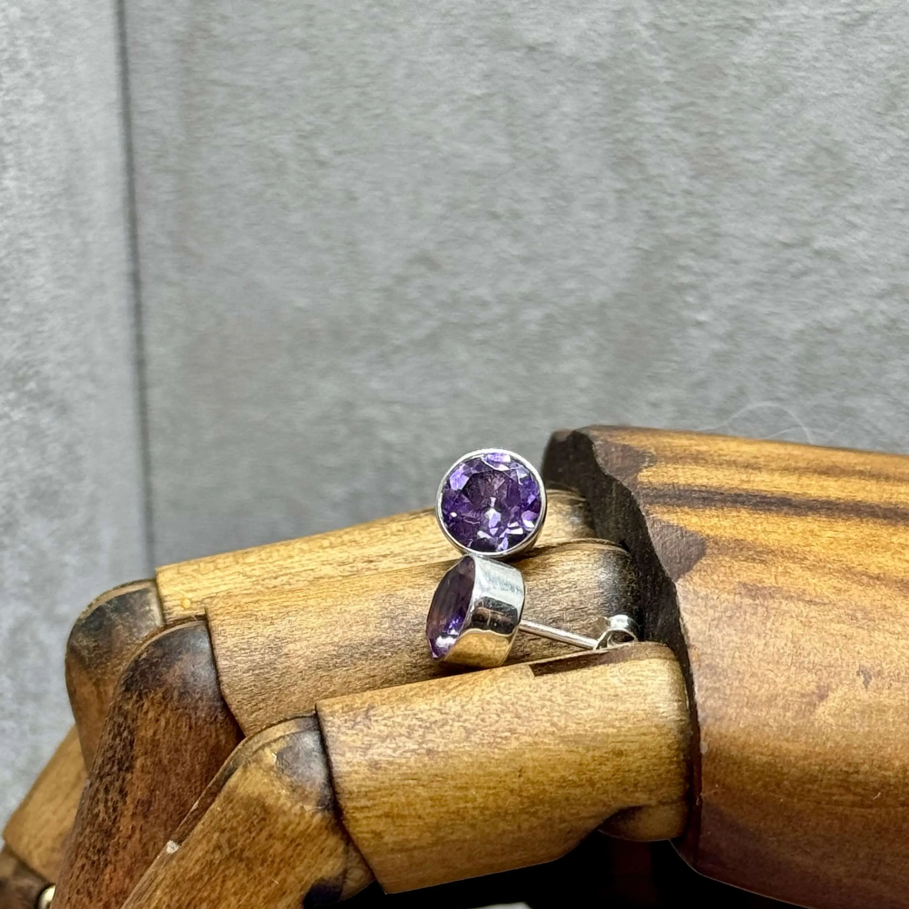 8mm Round Amethyst Handmade Sterling Silver Stud Earrings