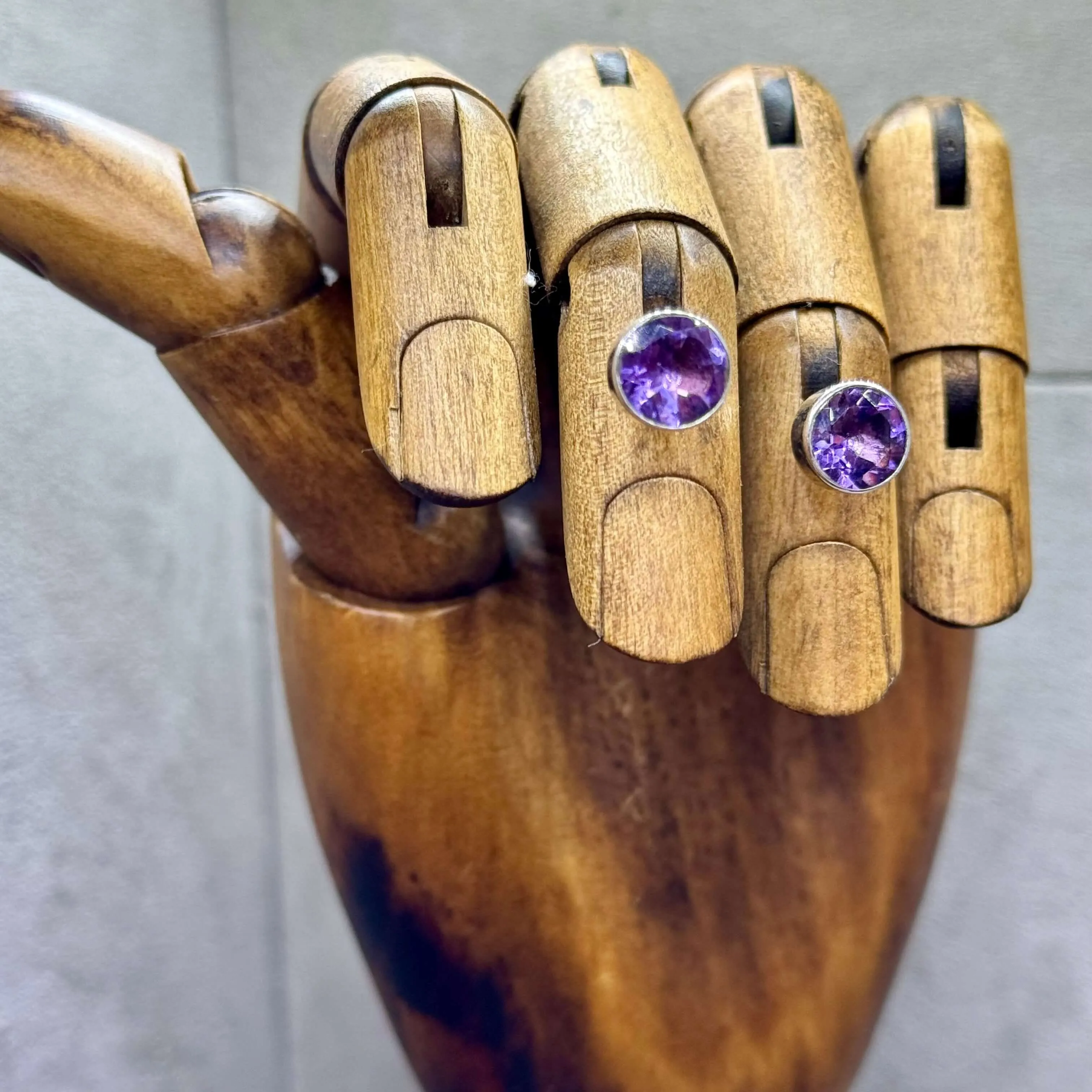 8mm Round Amethyst Handmade Sterling Silver Stud Earrings