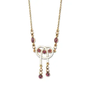 A Cabochon Garnet, Pearl and Enamel Necklace