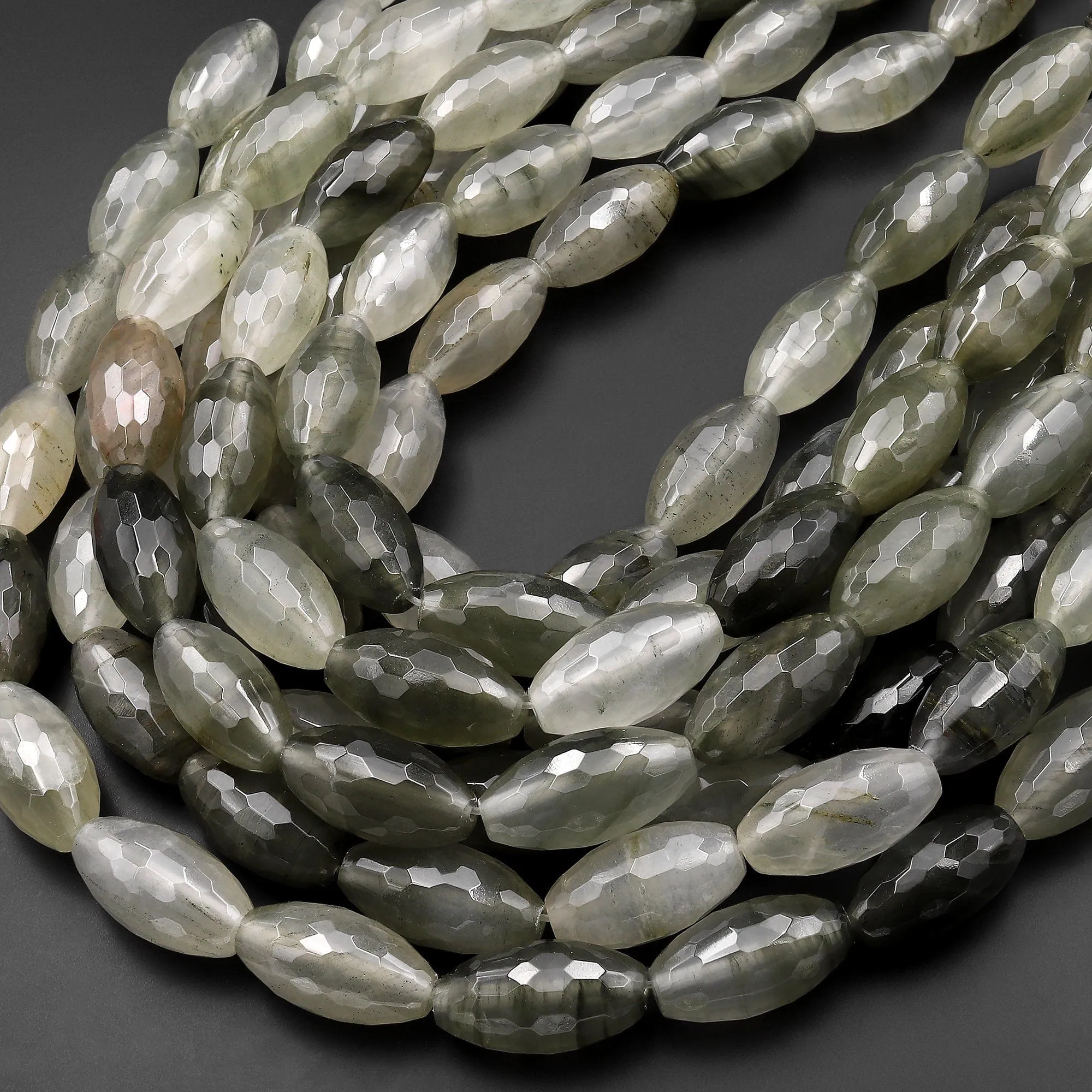 AAA Large Faceted Natural Green Actinolite In Quartz Beads Barrel Cylinder 15.5" Strand