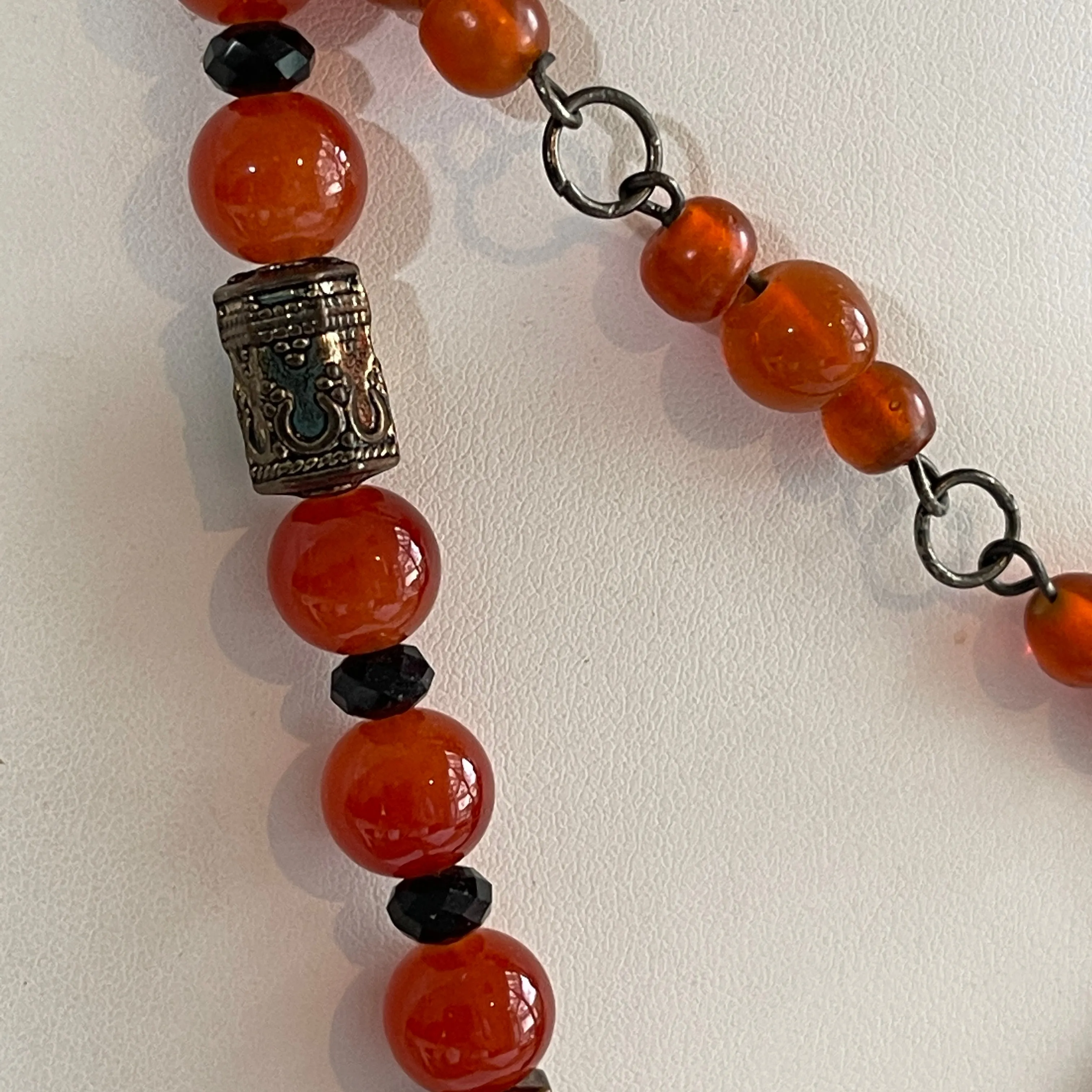 Amber Glass Bead Filigree Pendant Festoon Necklace