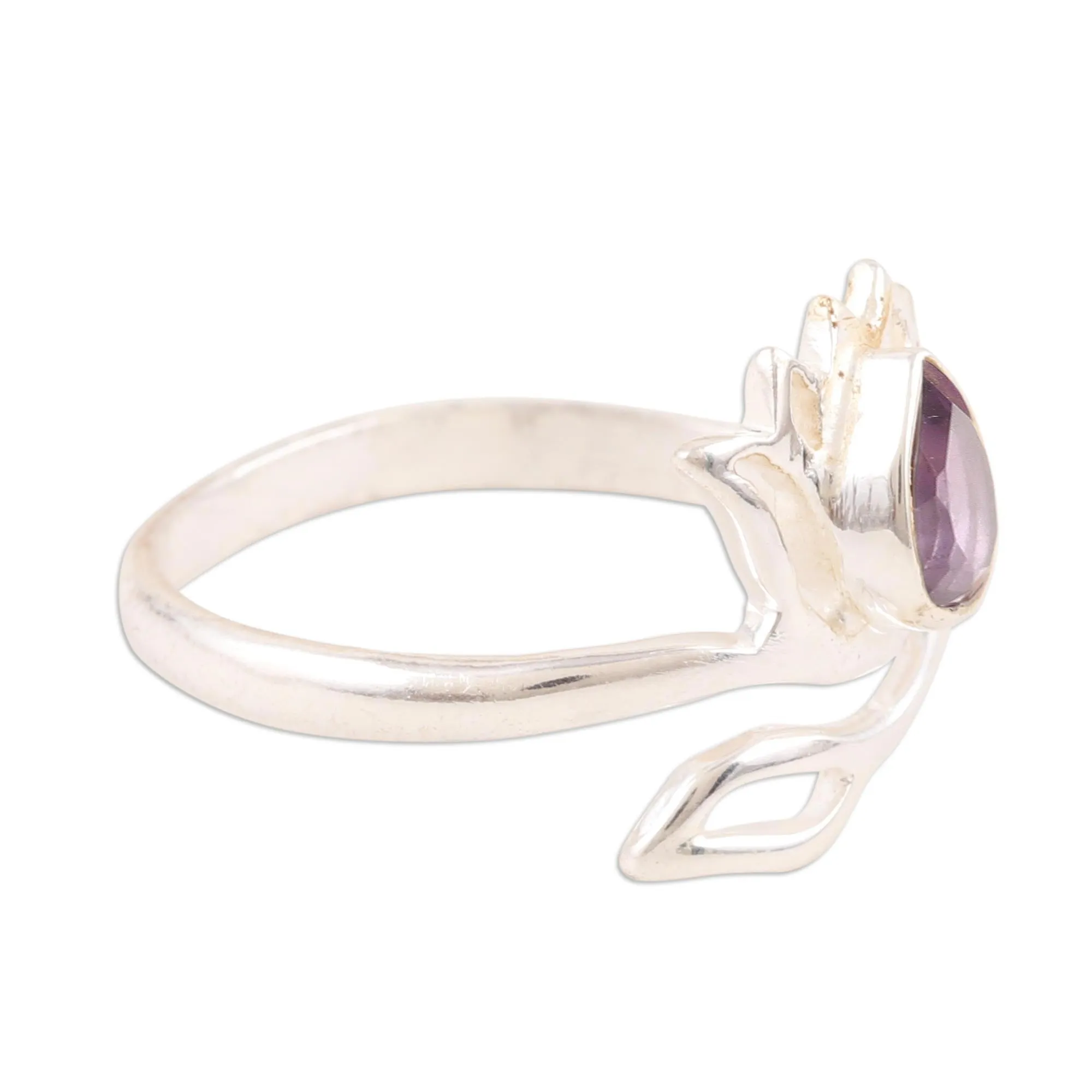 Amethyst and Sterling Silver Lotus Wrap Ring from India - Lilac Lotus | NOVICA