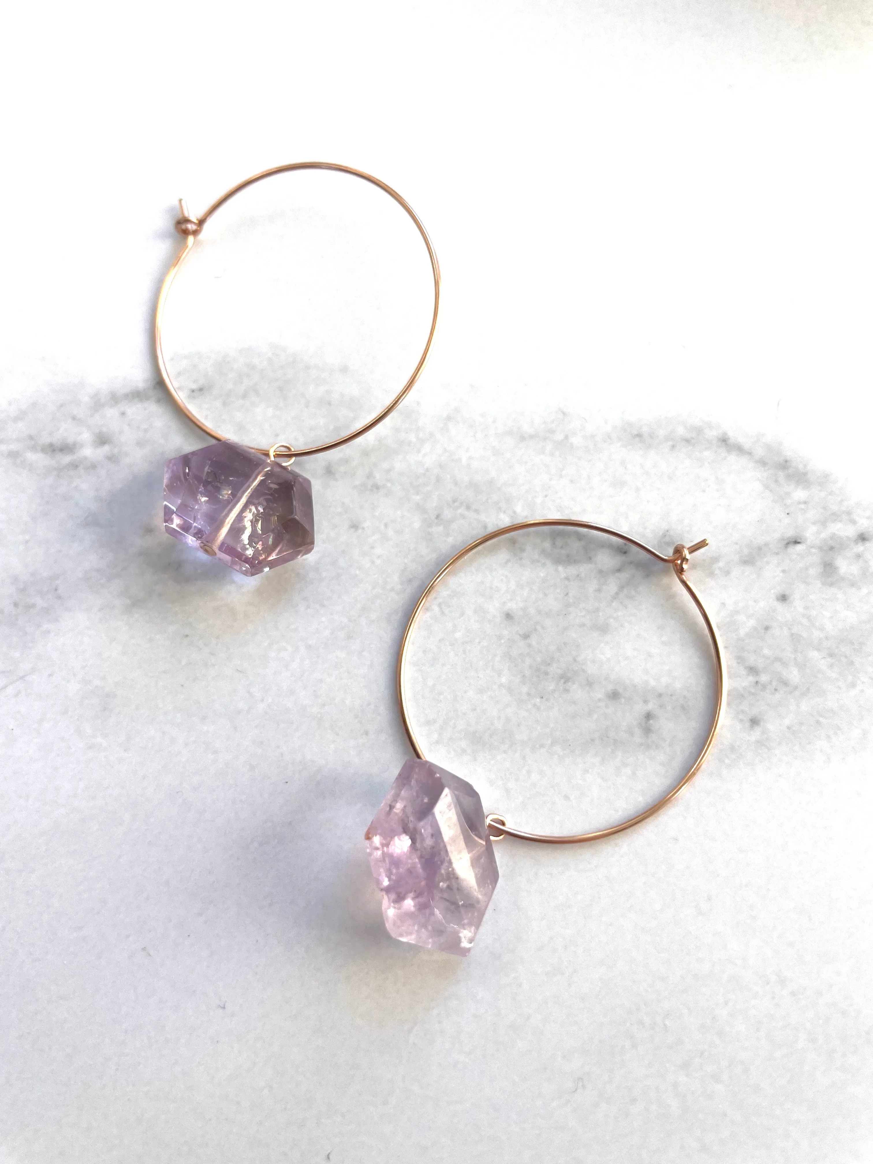 Amethyst crystal Rose Gold Hoops
