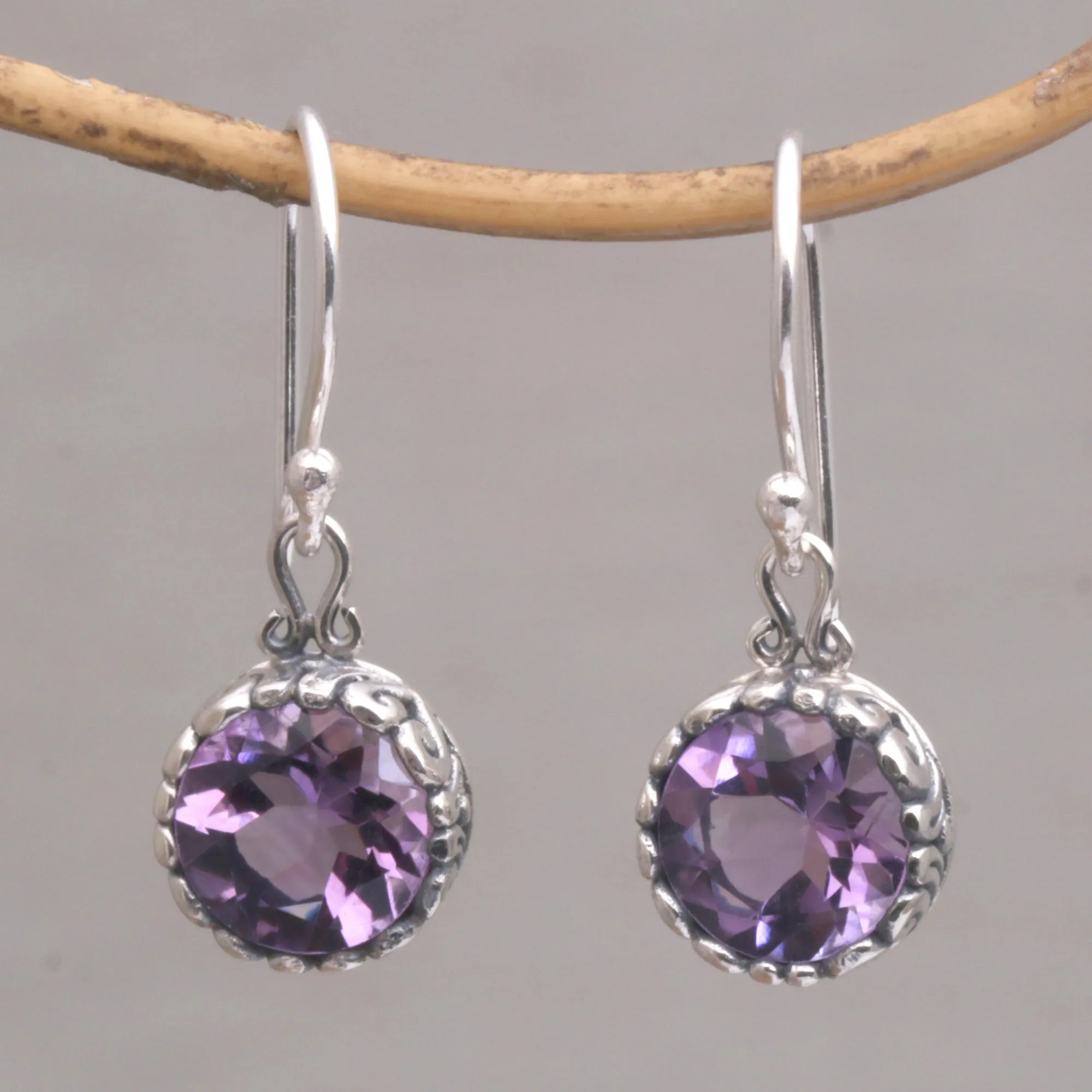 Amethyst Round Faceted Dangle Earrings - Temptation Purple | NOVICA