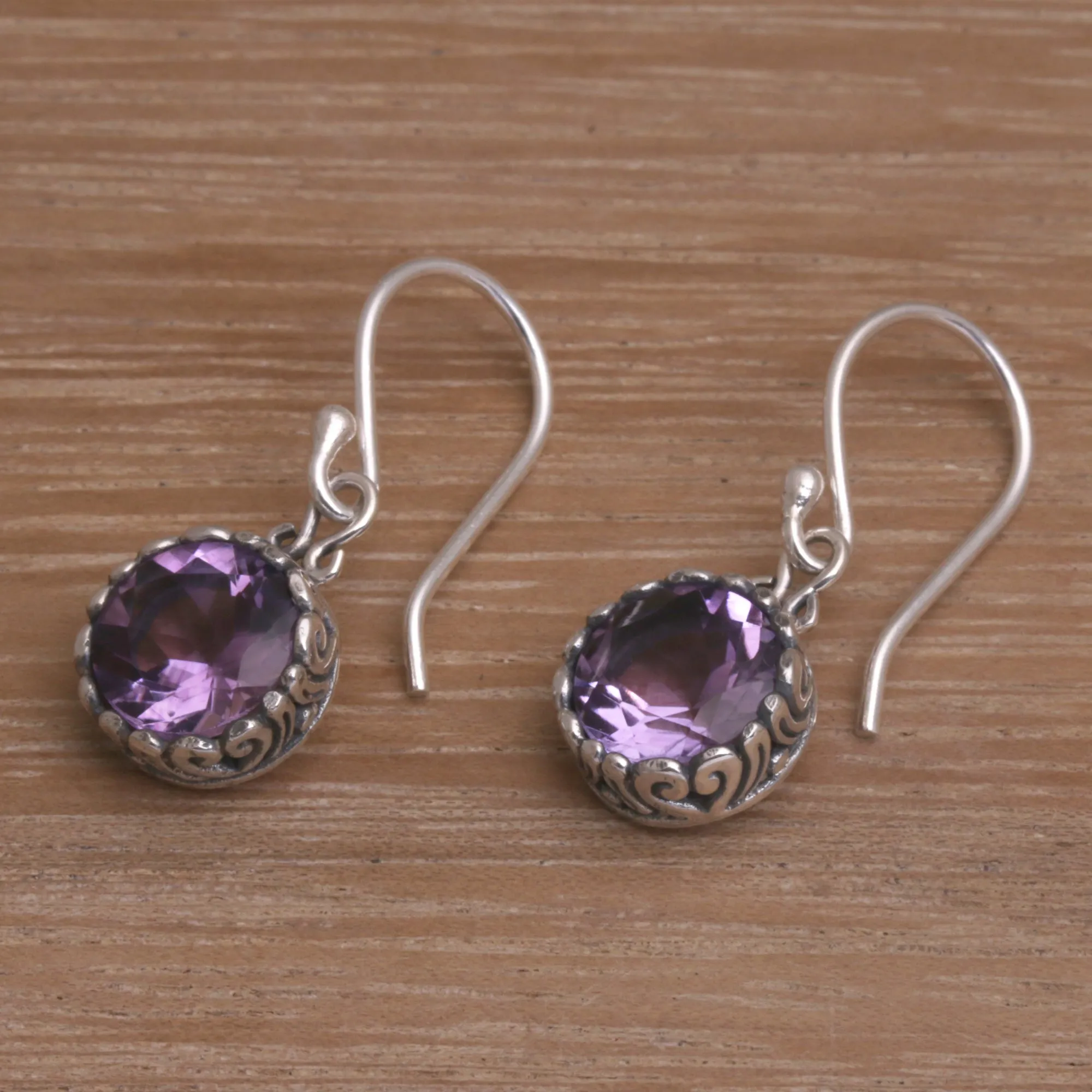 Amethyst Round Faceted Dangle Earrings - Temptation Purple | NOVICA