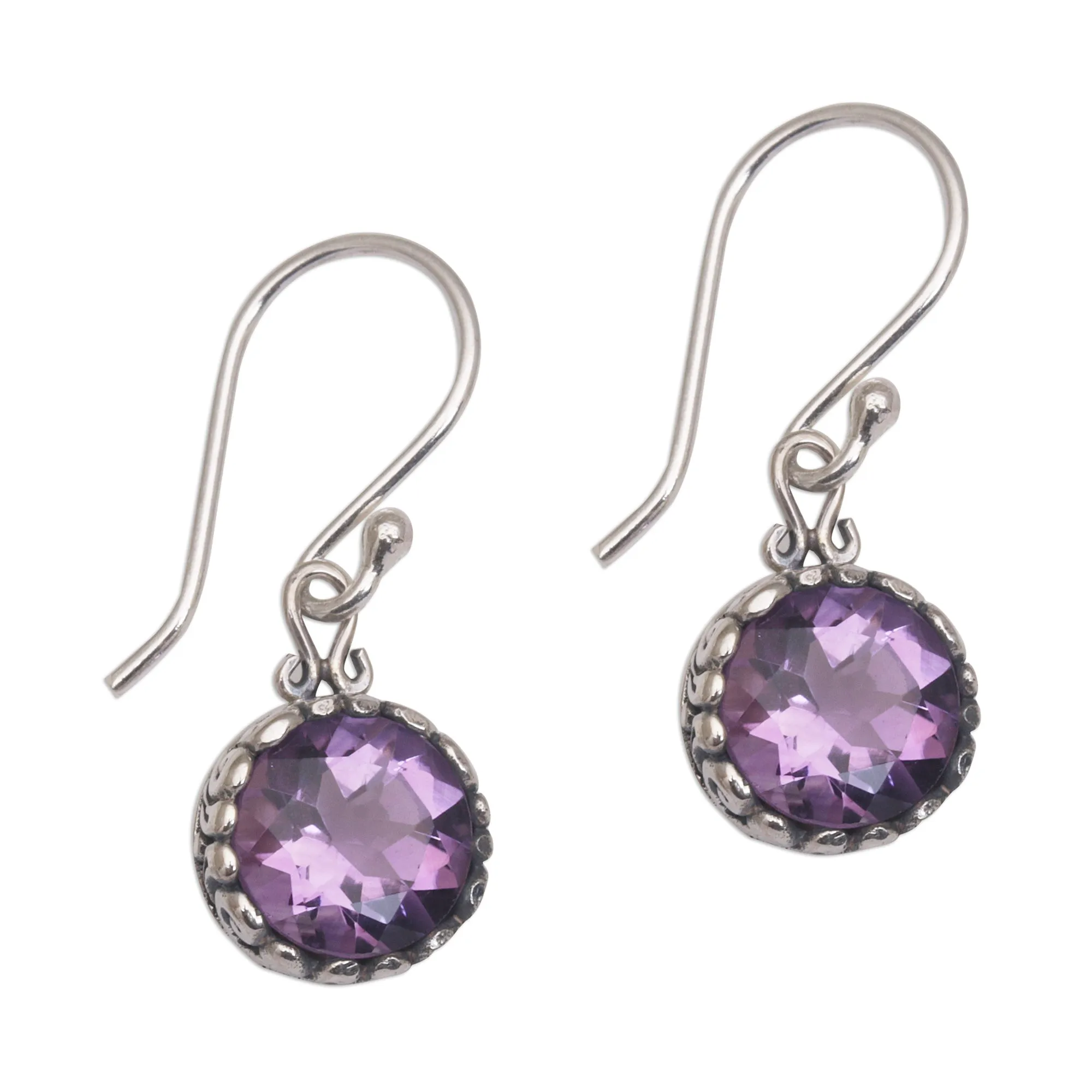 Amethyst Round Faceted Dangle Earrings - Temptation Purple | NOVICA